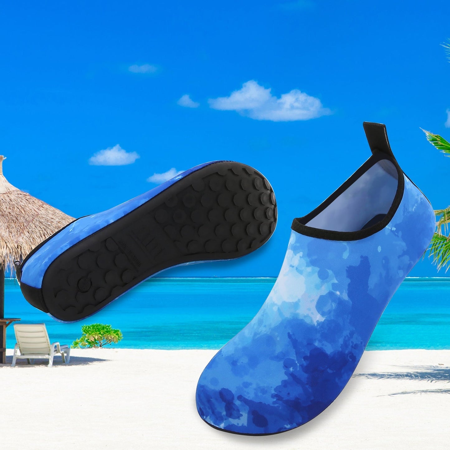 Men and Women a Slip On Barefoot Quick-Dry Beach Aqua Yoga Water Shoes (Watercolor/Blue)