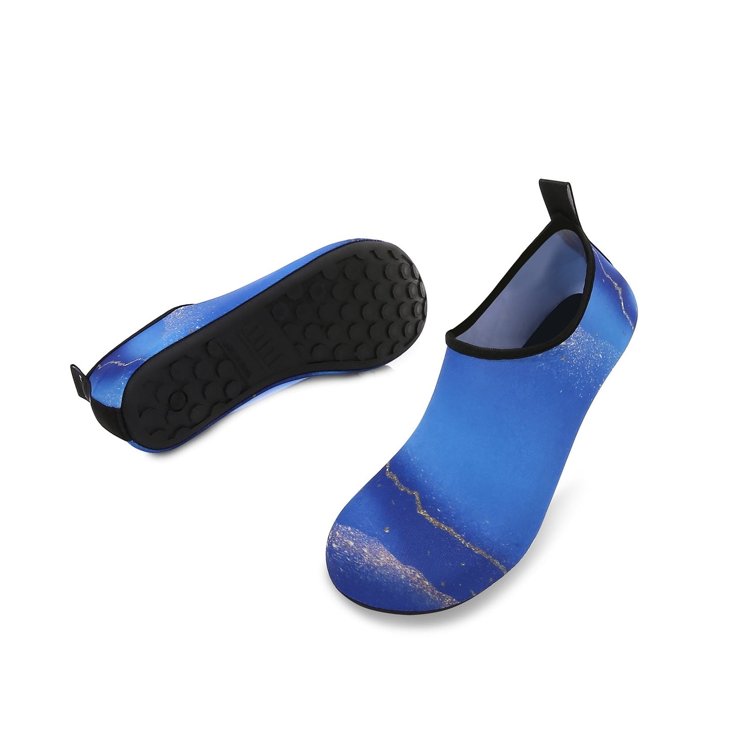 Men and Women a Slip On Barefoot Quick-Dry Beach Aqua Yoga Water Shoes (Glitter/Blue Gold)