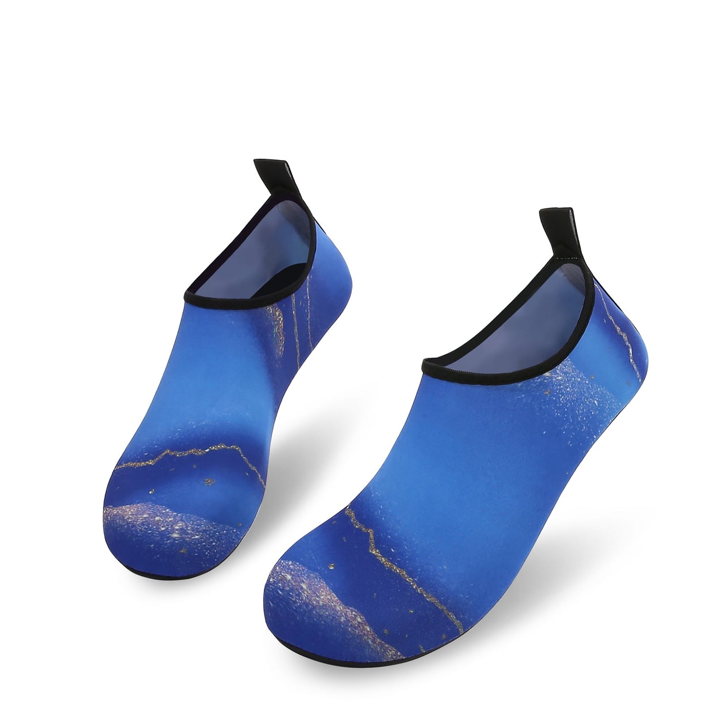 Men and Women a Slip On Barefoot Quick-Dry Beach Aqua Yoga Water Shoes (Glitter/Blue Gold)