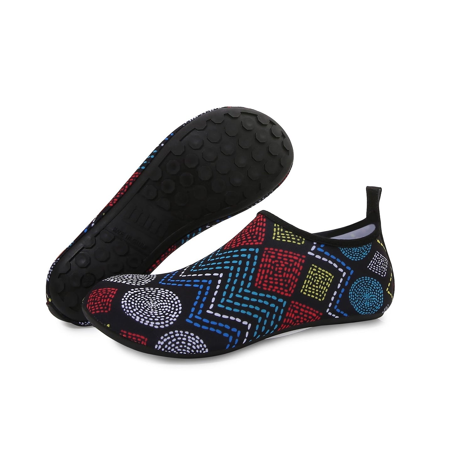 Men and Women a Slip On Barefoot Quick-Dry Beach Aqua Yoga Water Shoes (Geometric/Black)