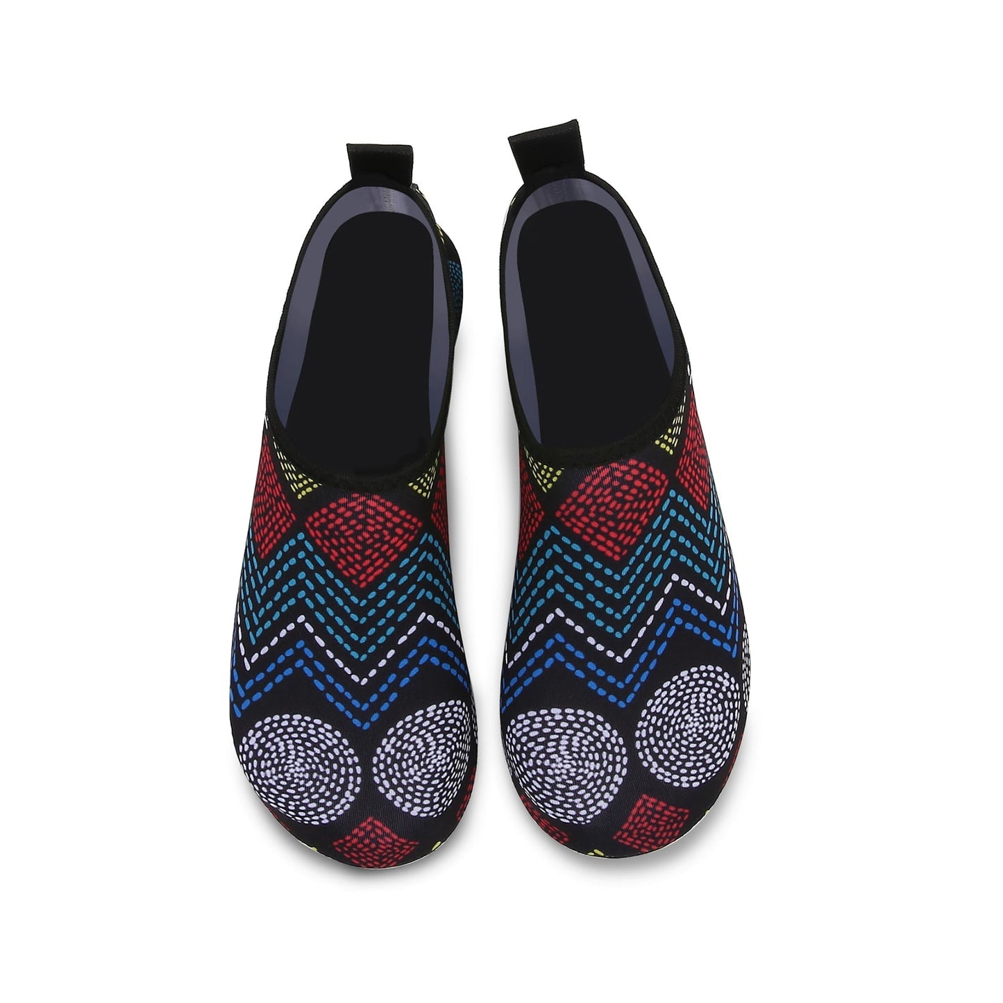 Men and Women a Slip On Barefoot Quick-Dry Beach Aqua Yoga Water Shoes (Geometric/Black)