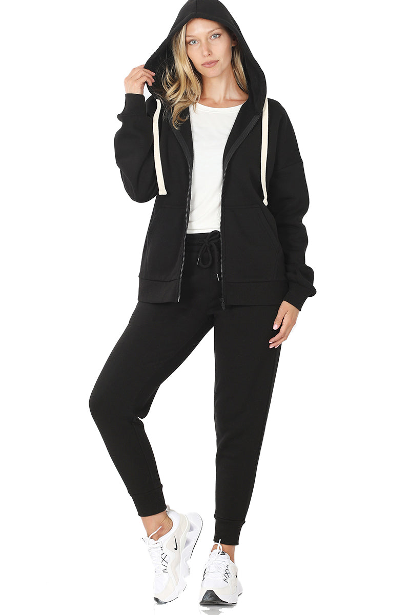 ZENANA Women 2 Piece Set Full-Zip Hoodie Jacket and Jogger Pants