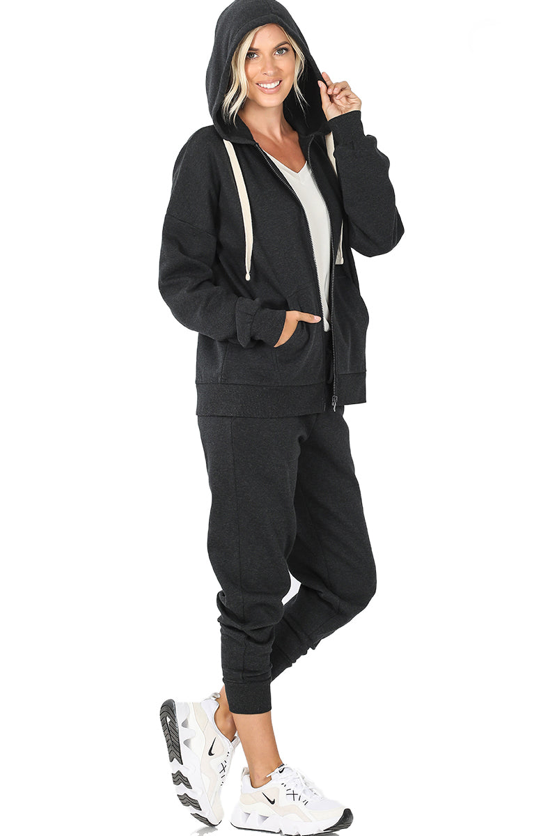 ZENANA Women 2 Piece Set Full-Zip Hoodie Jacket and Jogger Pants