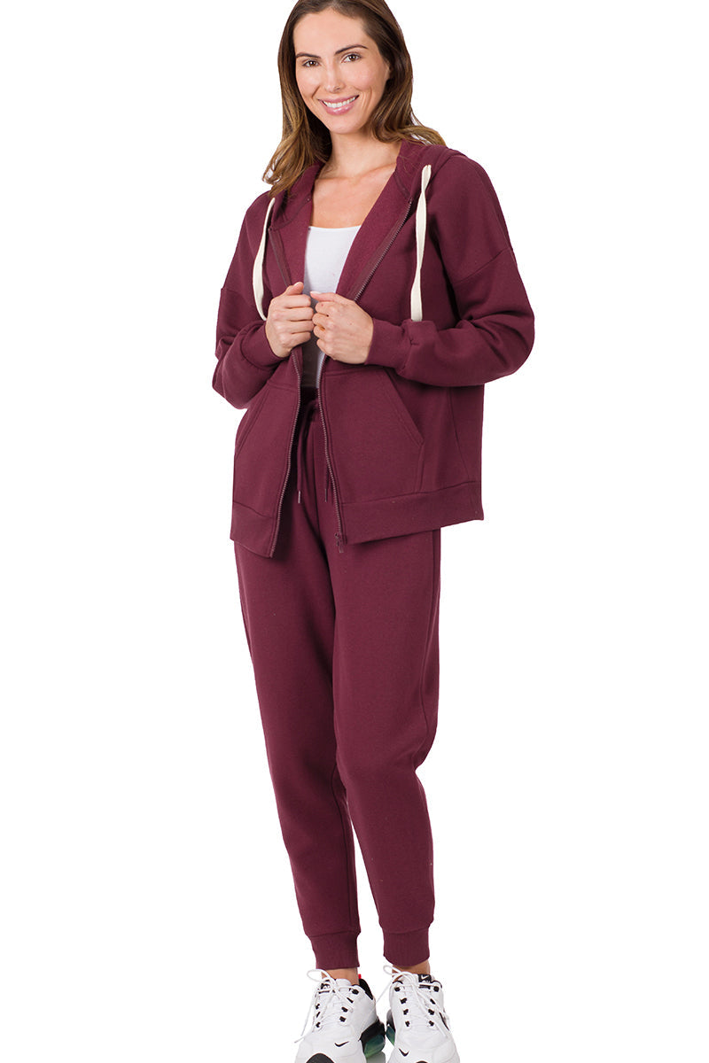 ZENANA Women 2 Piece Set Full-Zip Hoodie Jacket and Jogger Pants