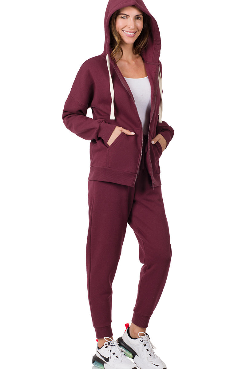 ZENANA Women 2 Piece Set Full-Zip Hoodie Jacket and Jogger Pants