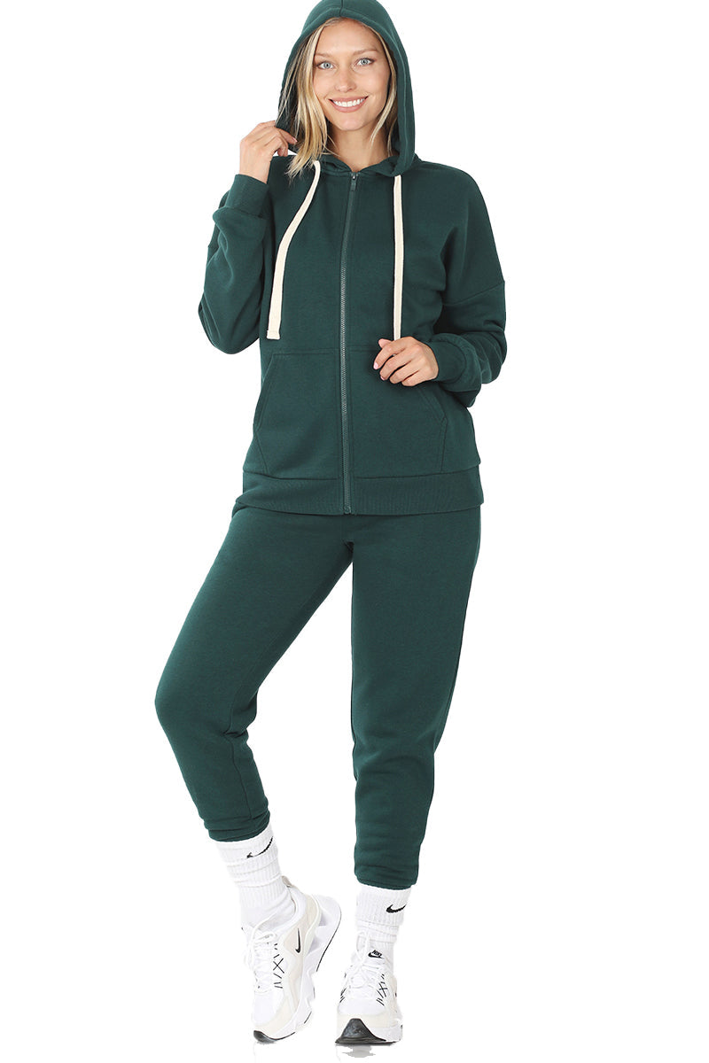 ZENANA Women 2 Piece Set Full-Zip Hoodie Jacket and Jogger Pants