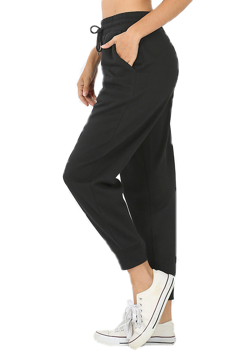 Women's Cotton Blend Relax Fit Cropped Jogger Lounge Sweatpants Running Pants