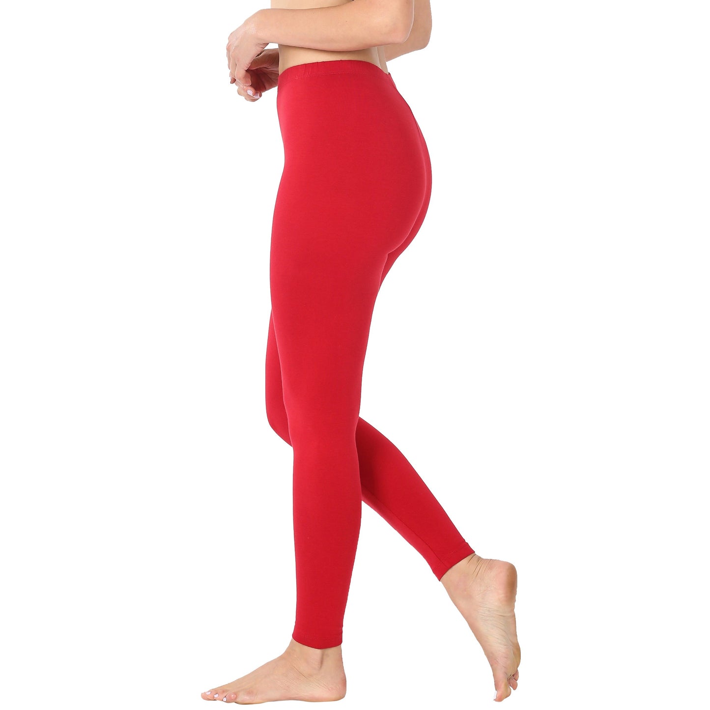 Women Solid Cotton Span High Waist Full Length Active Leggings