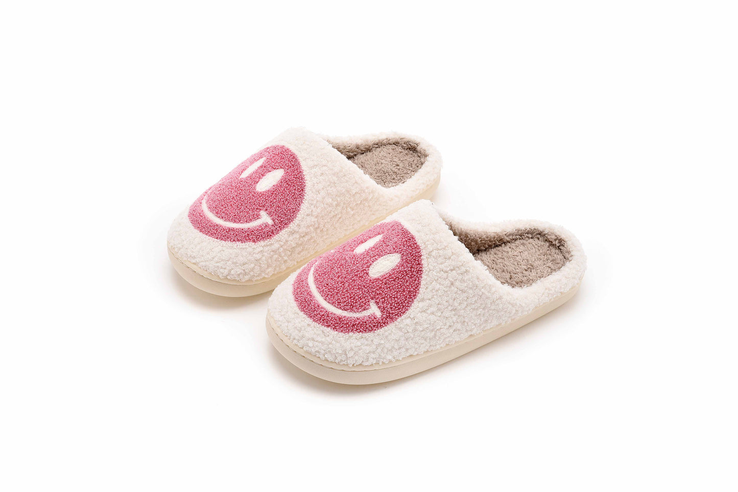 Retro Smile Face Patch Fur Slippers
