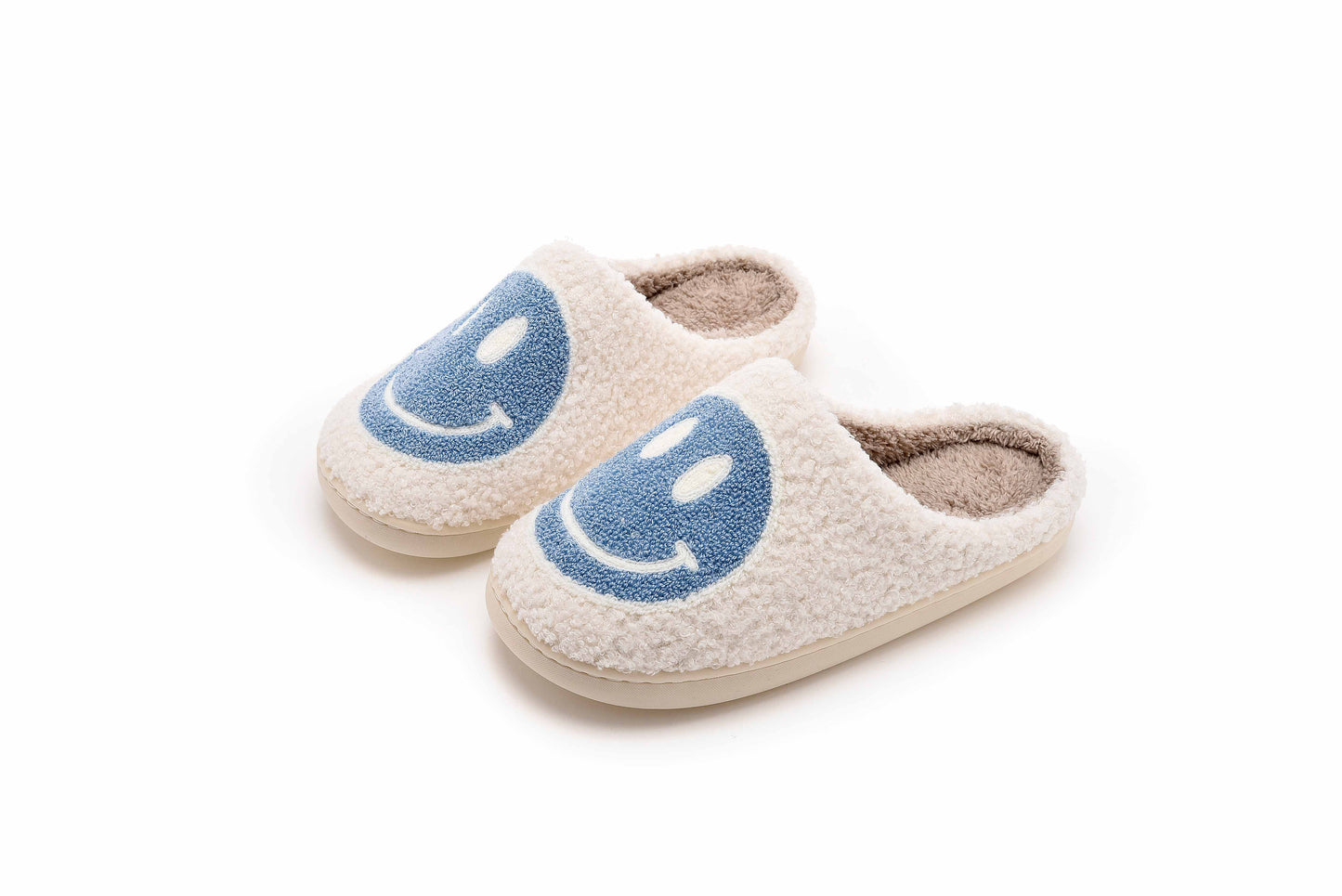 Retro Smile Face Patch Fur Slippers