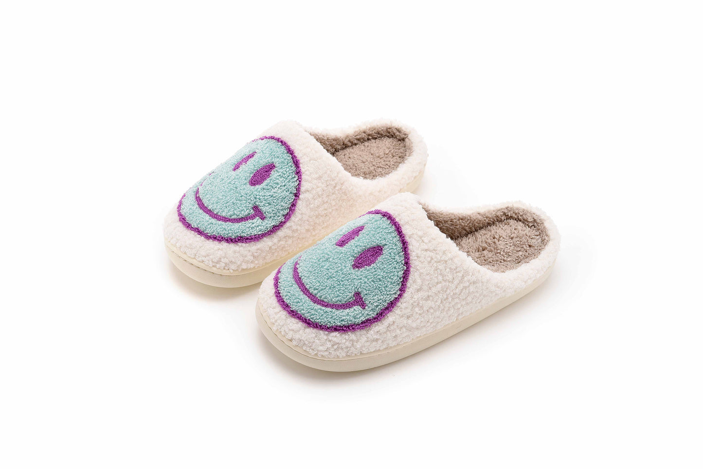 Retro Smile Face Patch Fur Slippers