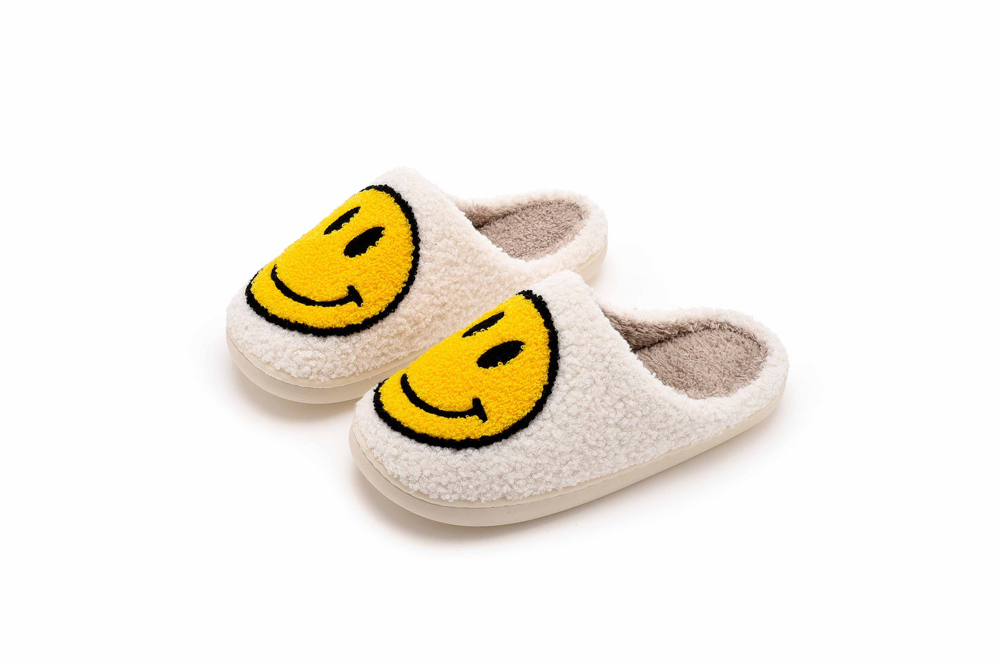 Retro Smile Face Patch Fur Slippers
