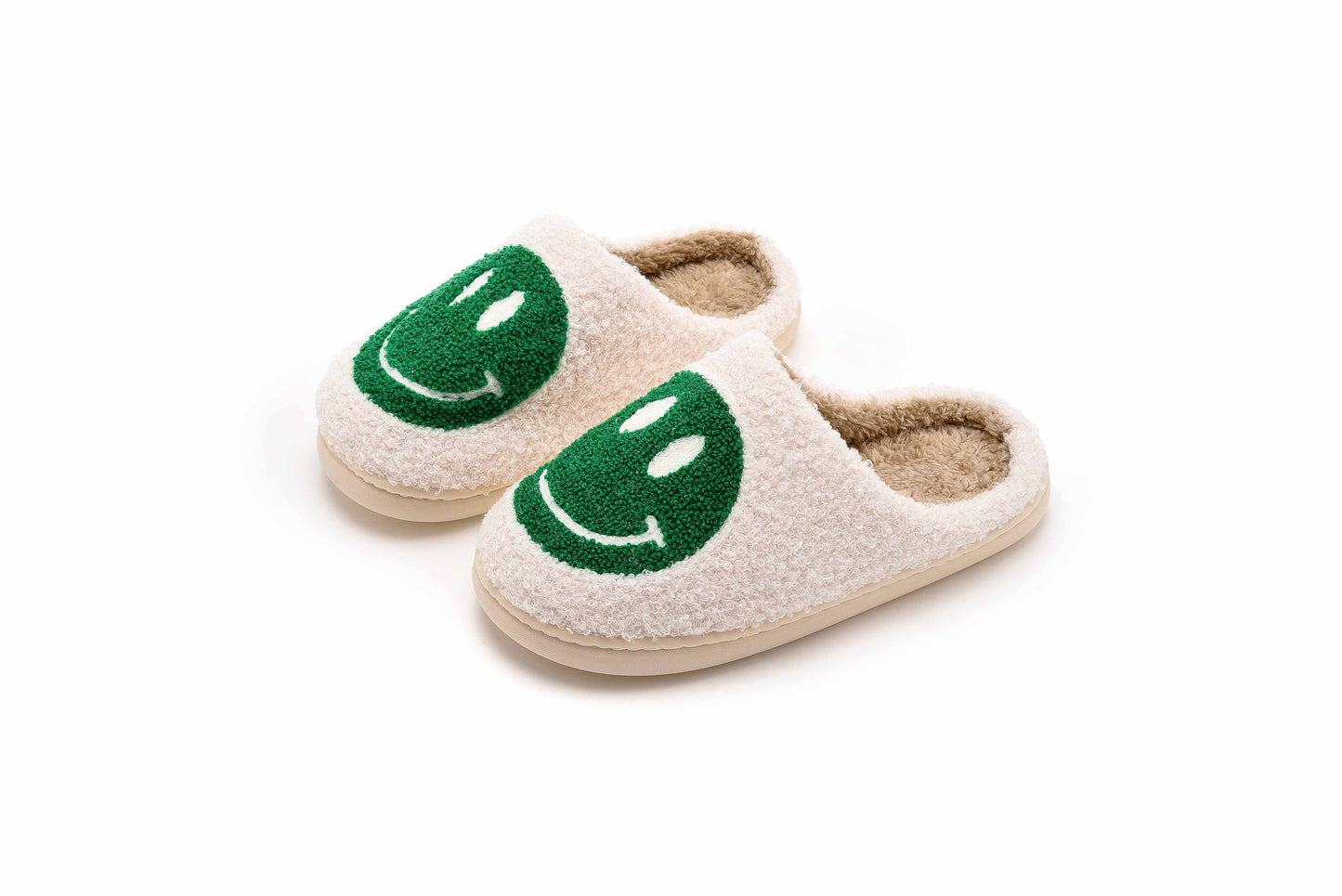 Retro Smile Face Patch Fur Slippers