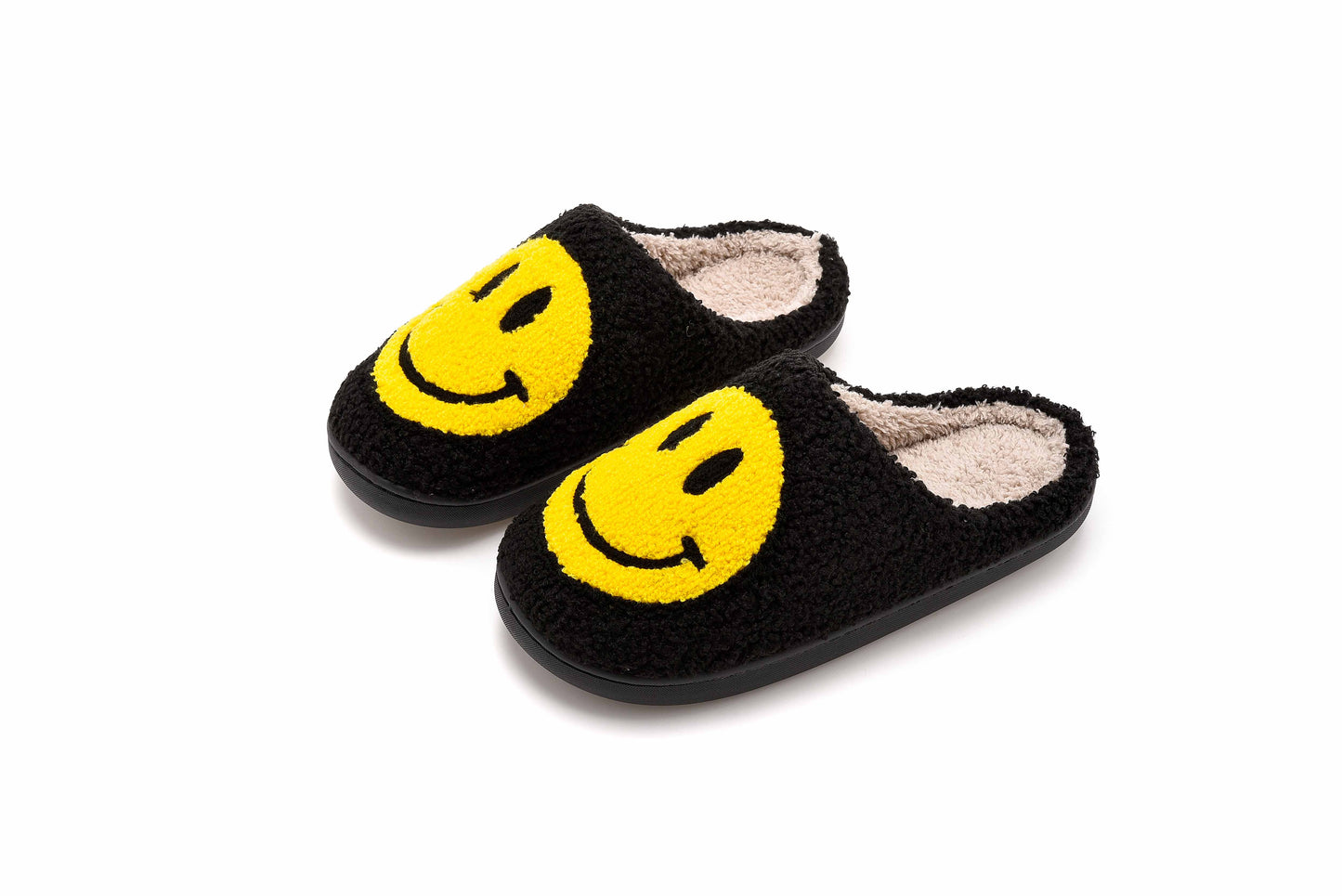 Retro Smile Face Patch Fur Slippers
