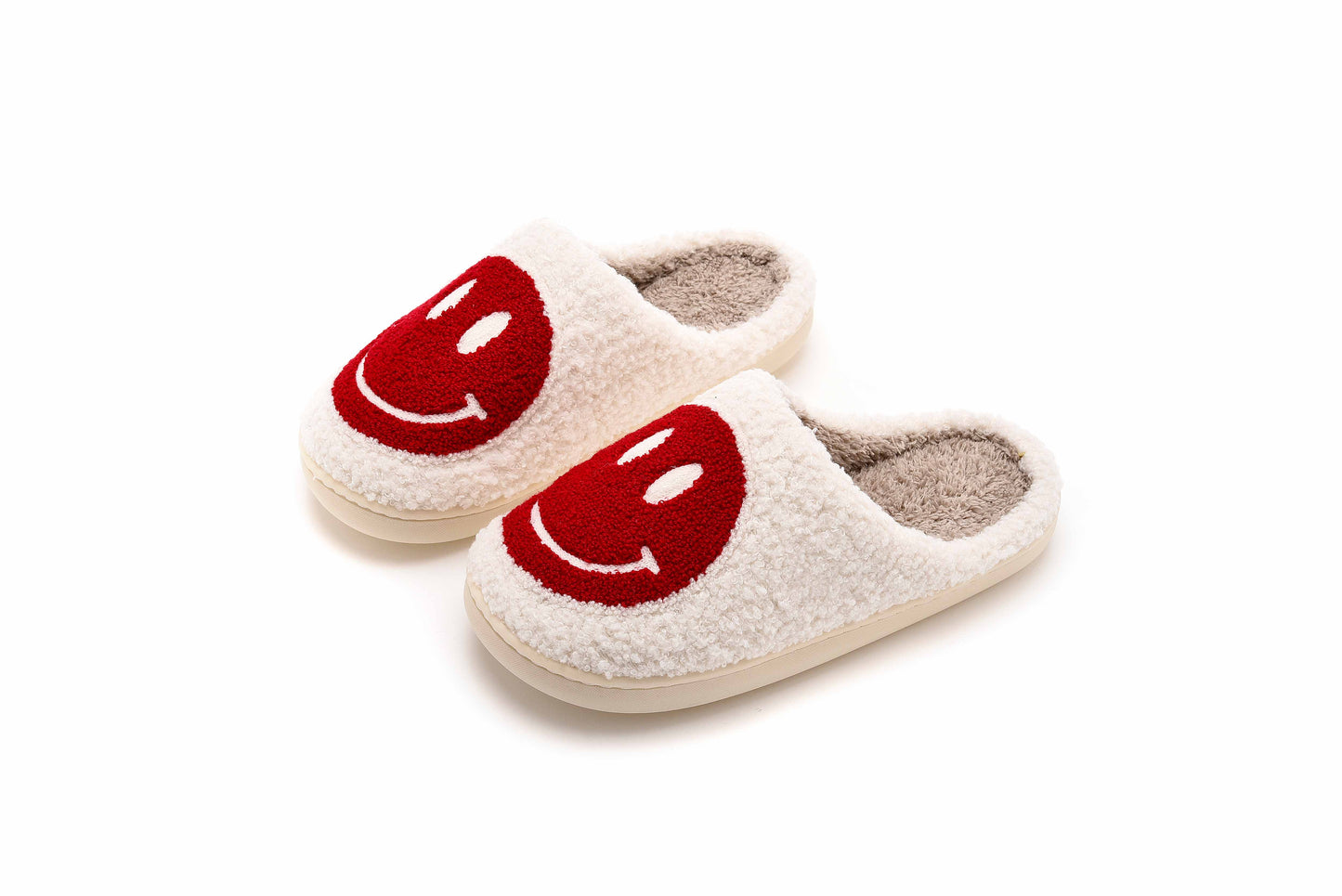 Retro Smile Face Patch Fur Slippers