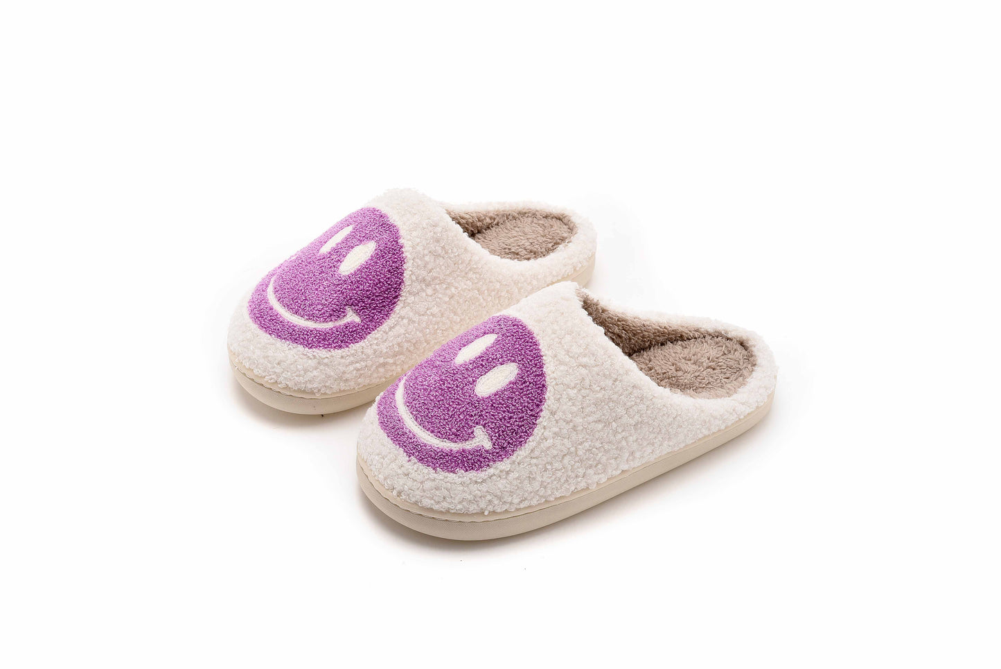 Retro Smile Face Patch Fur Slippers