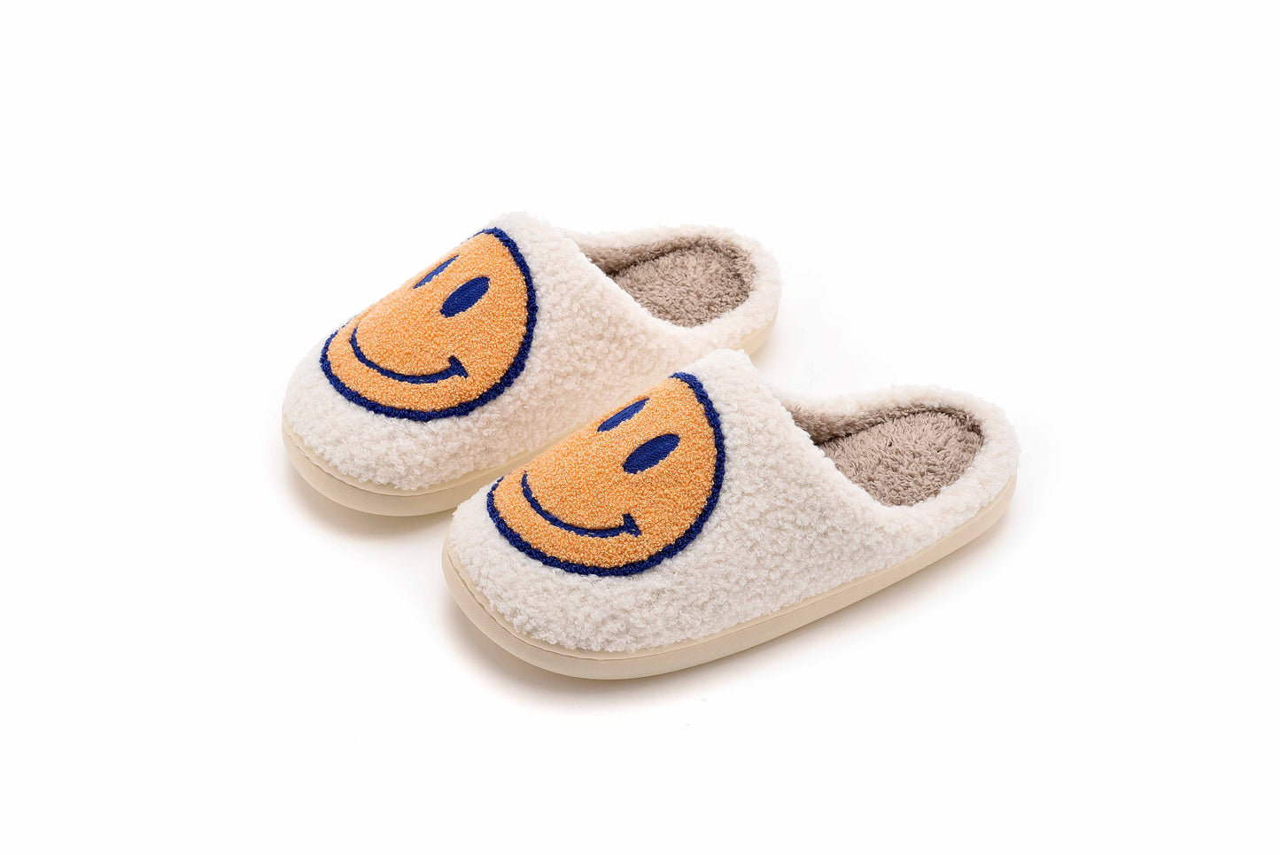 Retro Smile Face Patch Fur Slippers