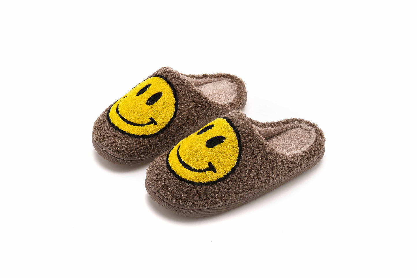 Retro Smile Face Patch Fur Slippers