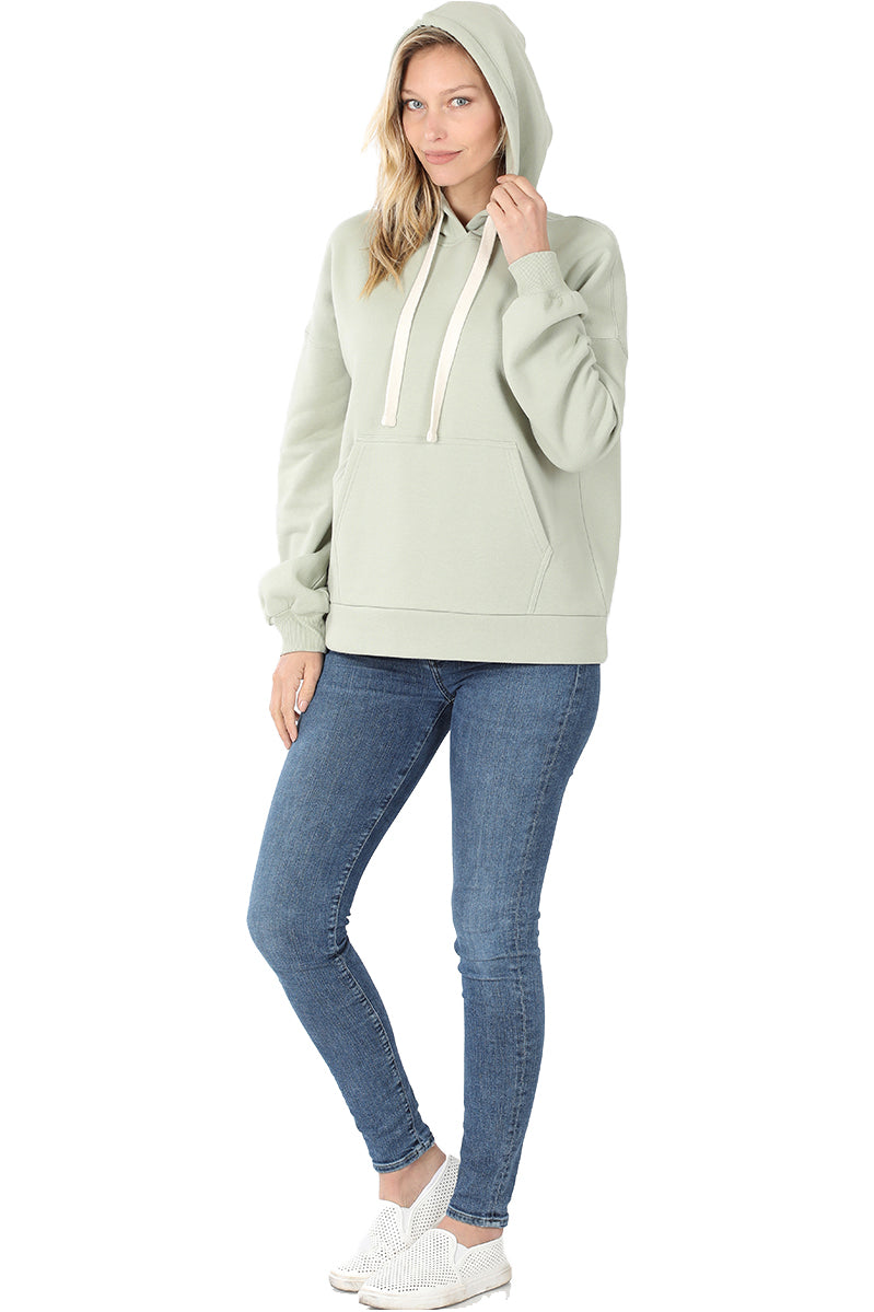 Women's Drop Shoulder Relaxed Fit Fleece Pullover Hooded Sweatshirts with Front Pocket