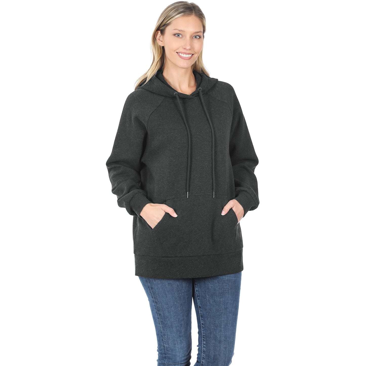 Women's Raglan Relaxed Fit Fleece Pullover Hooded Sweatshirts with Front Pocket