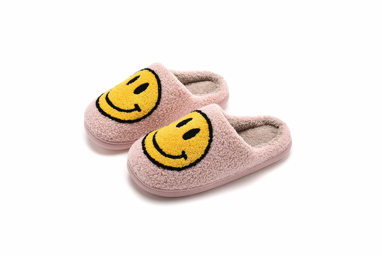 Retro Smile Face Patch Fur Slippers