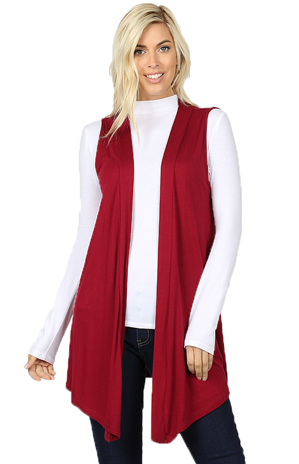 Women Draped Flowy Lightweight Jersey Casual Layering midi Length Cardigan Vest -Sleeveless and Long Sleeves