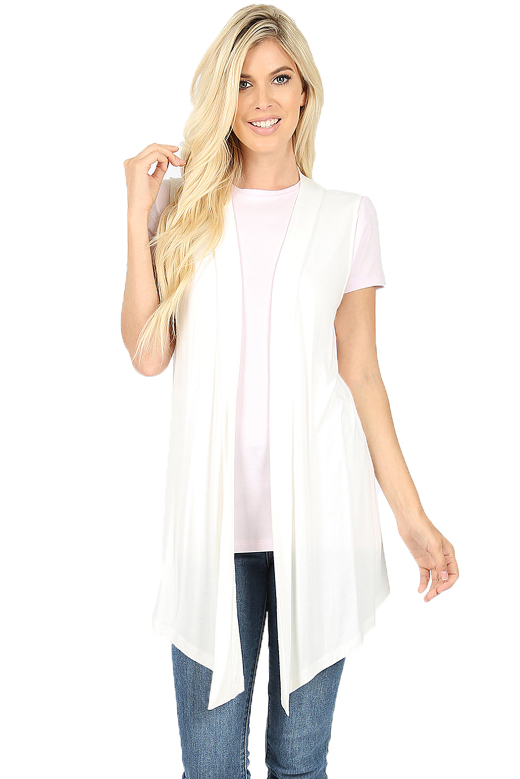 Women Draped Flowy Lightweight Jersey Casual Layering midi Length Cardigan Vest -Sleeveless and Long Sleeves