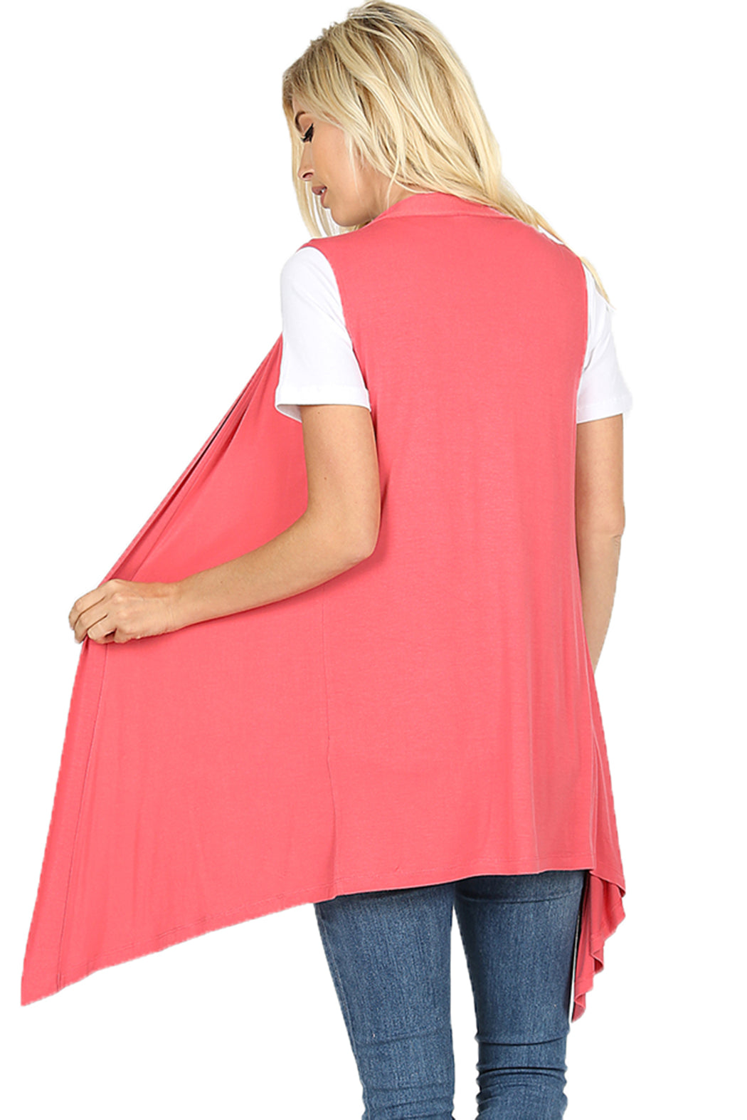 Women Draped Flowy Lightweight Jersey Casual Layering midi Length Cardigan Vest -Sleeveless and Long Sleeves