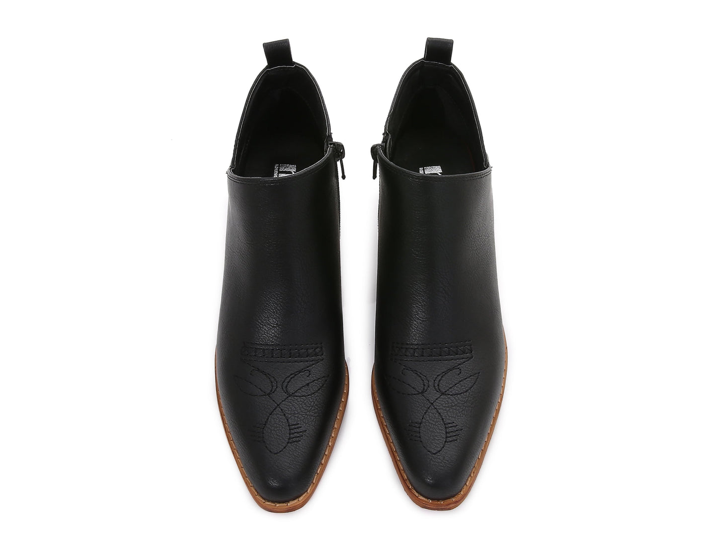 Women's Aztec Embroidered PU Faux Leather Wooden Heel Zippered Fashion Ankle Boots Booties