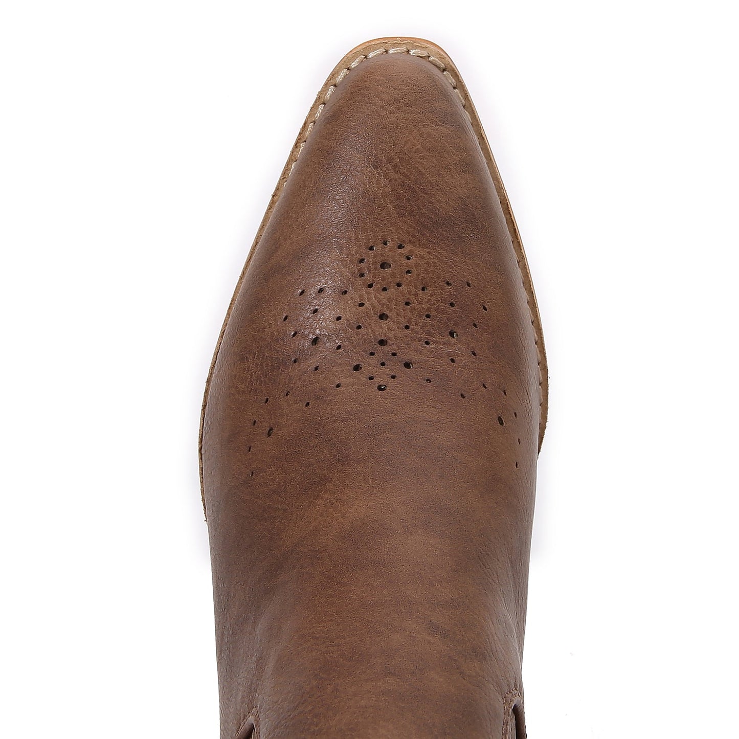 Women PU Leather Perforated Front Stacked Heel Ankle Boots with Elastic Side Gussets