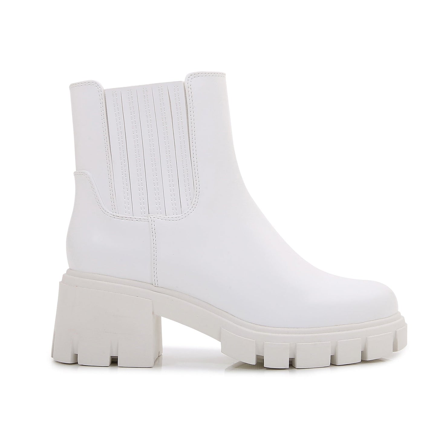Women PU Leather Chunky Platform Chelsea Boots Zip Up Ankle Booties