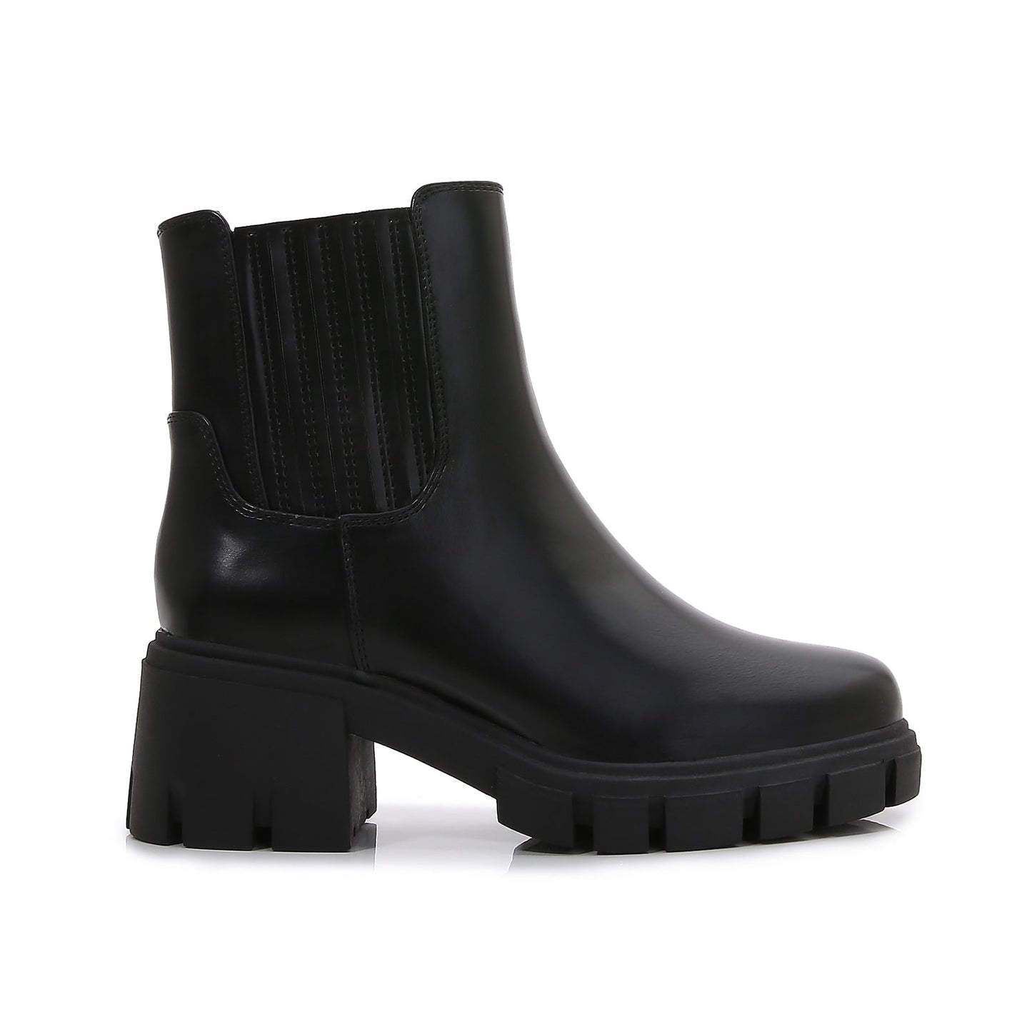 Women PU Leather Chunky Platform Chelsea Boots Zip Up Ankle Booties