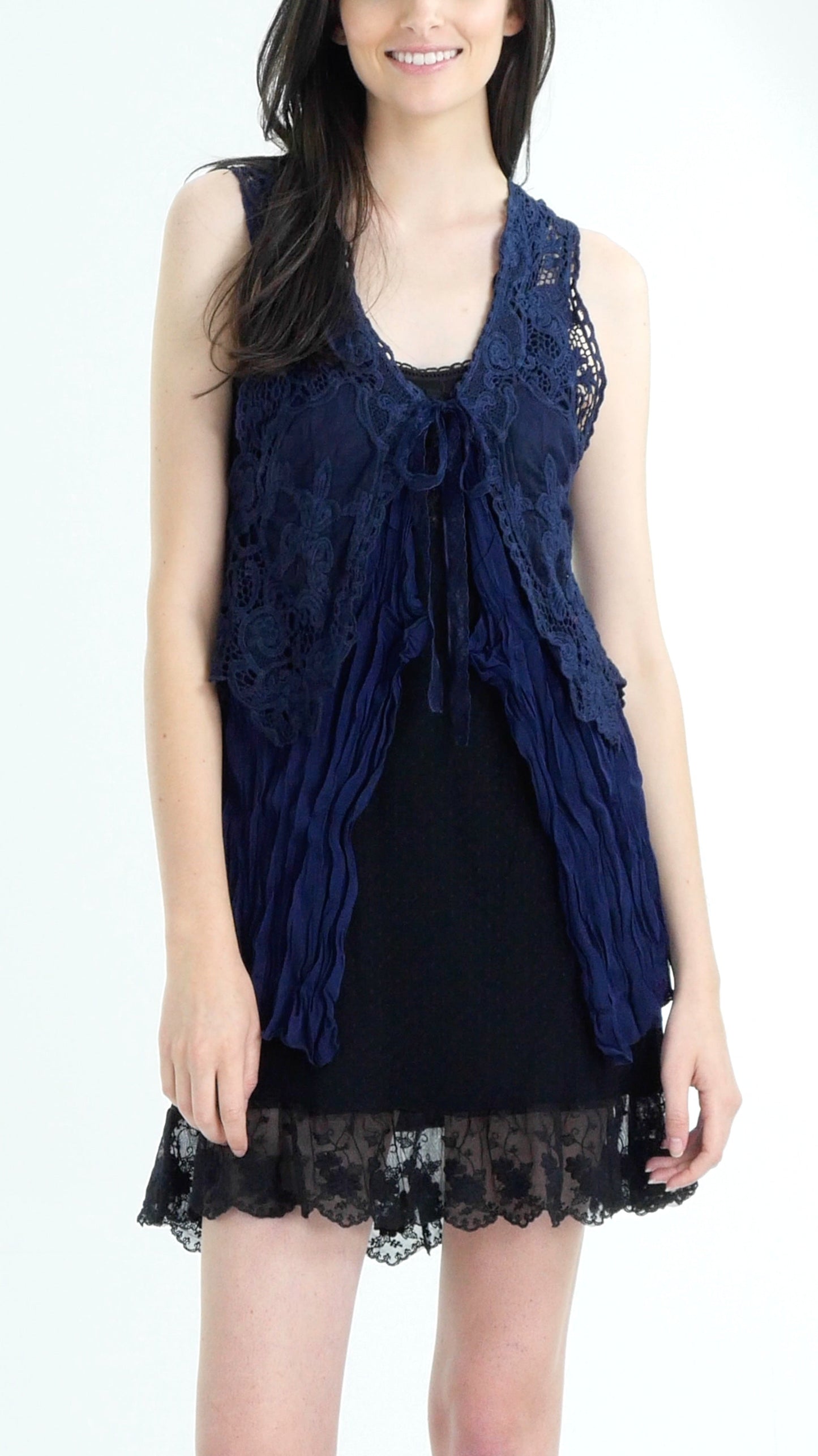 Short Lace Chiffon Vest with lace tie on the chest - Shop Lev
