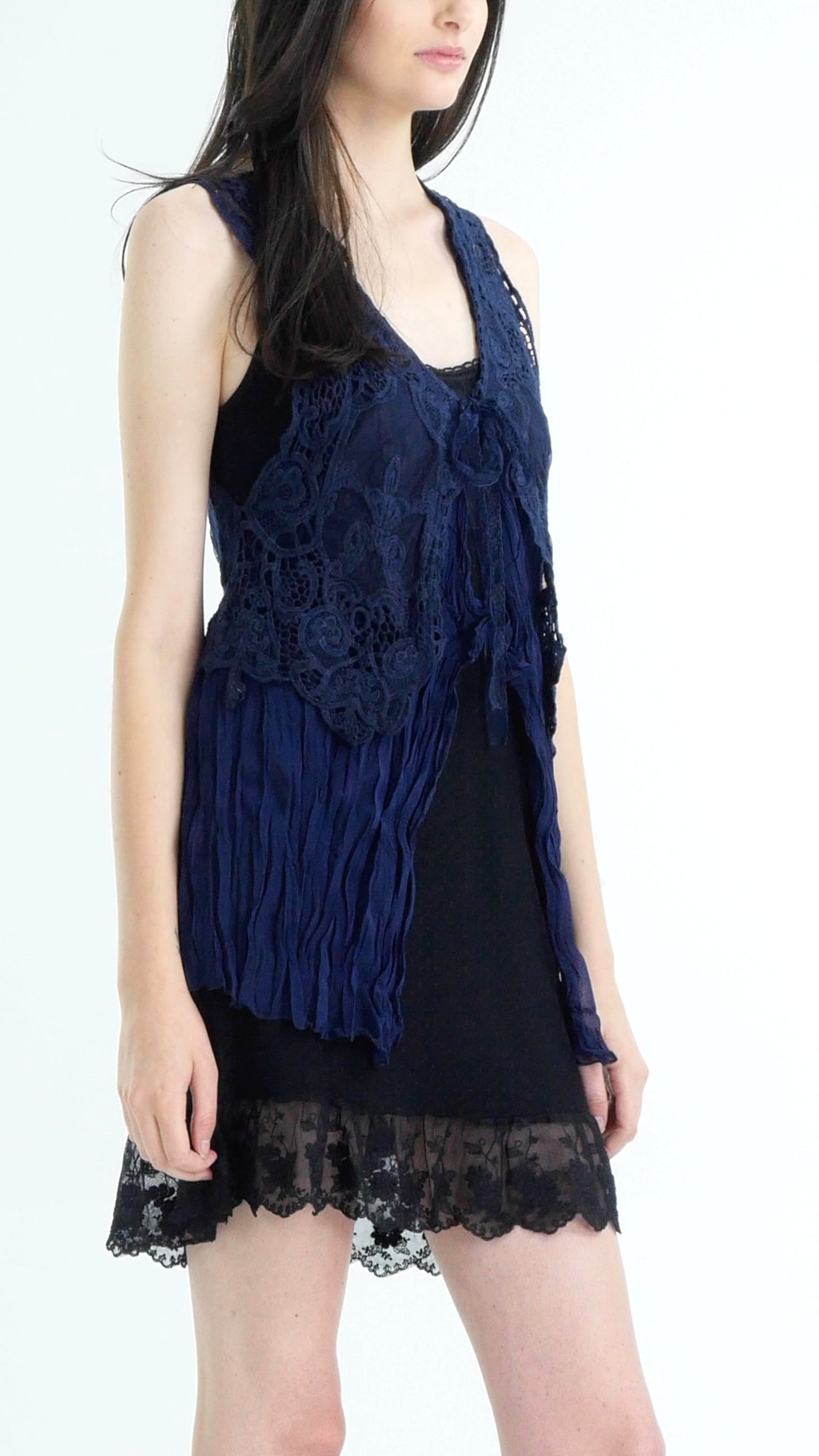 Short Lace Chiffon Vest with lace tie on the chest - Shop Lev