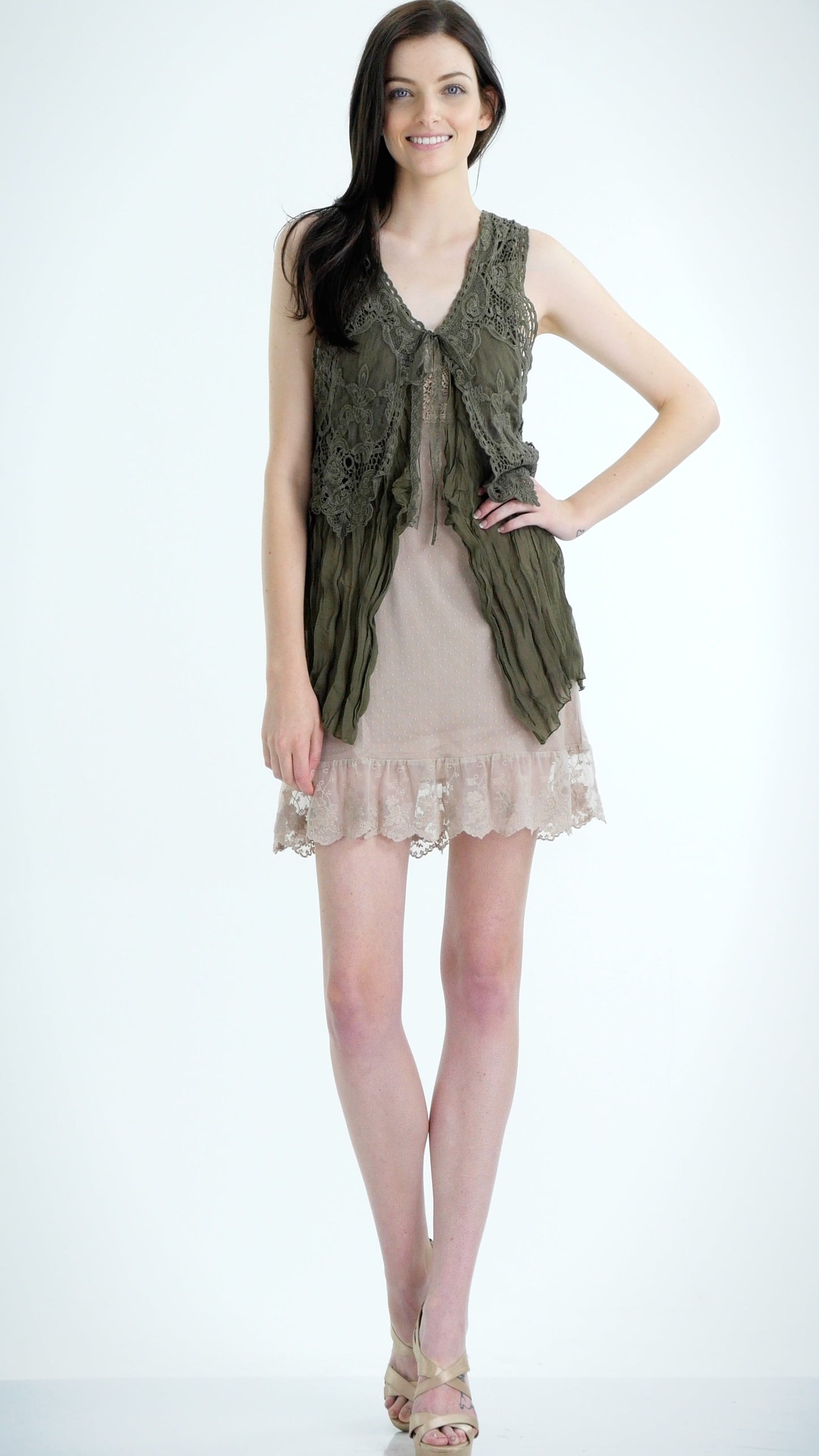 Short Lace Chiffon Vest with lace tie on the chest - Shop Lev