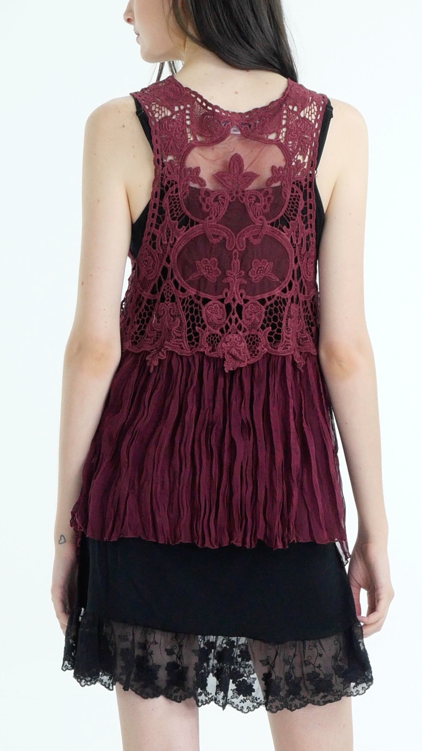 Short Lace Chiffon Vest with lace tie on the chest - Shop Lev