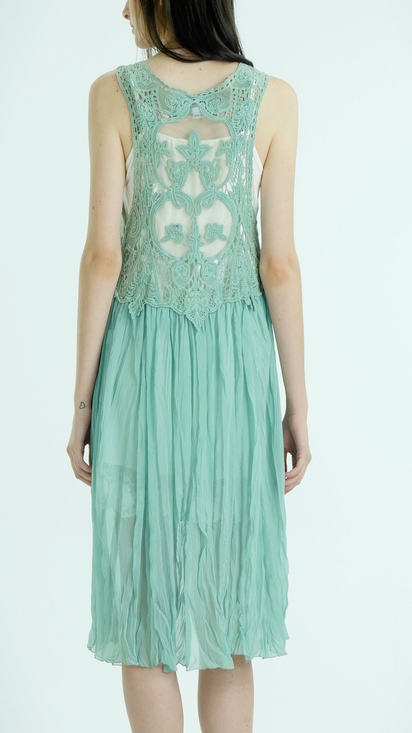 Lace Chiffon Long Lace Vest with lace tie on the chest - Shop Lev