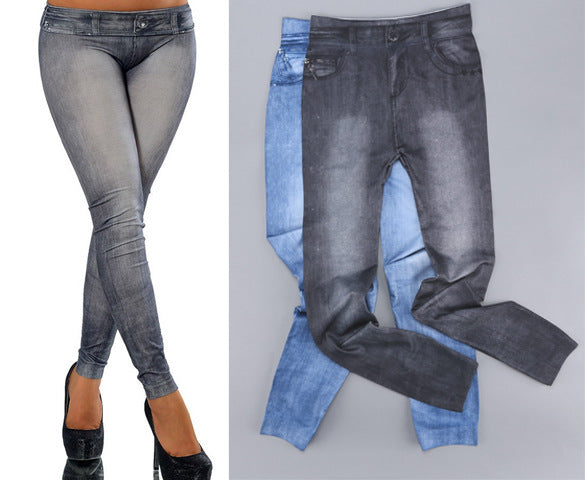 Women Fashion Skinny Jeans Denim Printed Full Length Leggings - Shop Lev