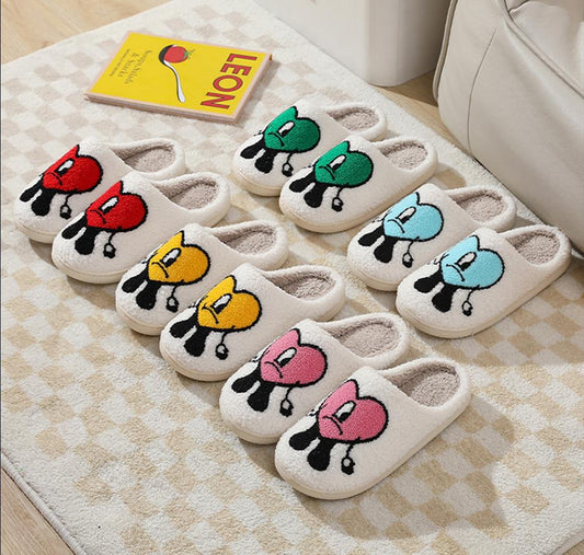 Love Cute Cartoon Illustrated Comfort Cozy Plush Fluffy Fur Slip On Cushion Slippers