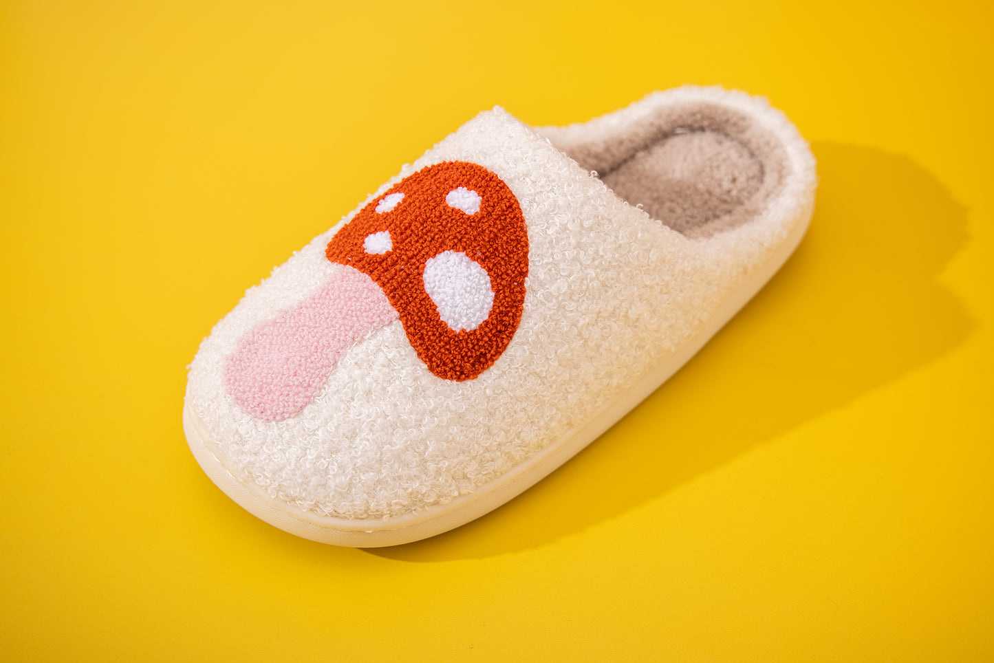 Mushroom Illustrated Comfort Cozy Plush Fluffy Fur Slip On Cushion Slippers