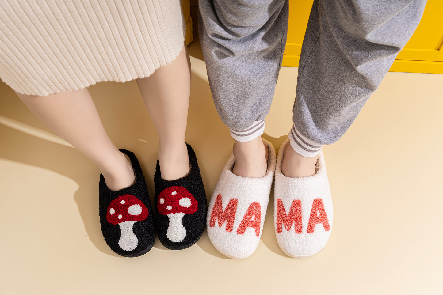 Mushroom Illustrated Comfort Cozy Plush Fluffy Fur Slip On Cushion Slippers