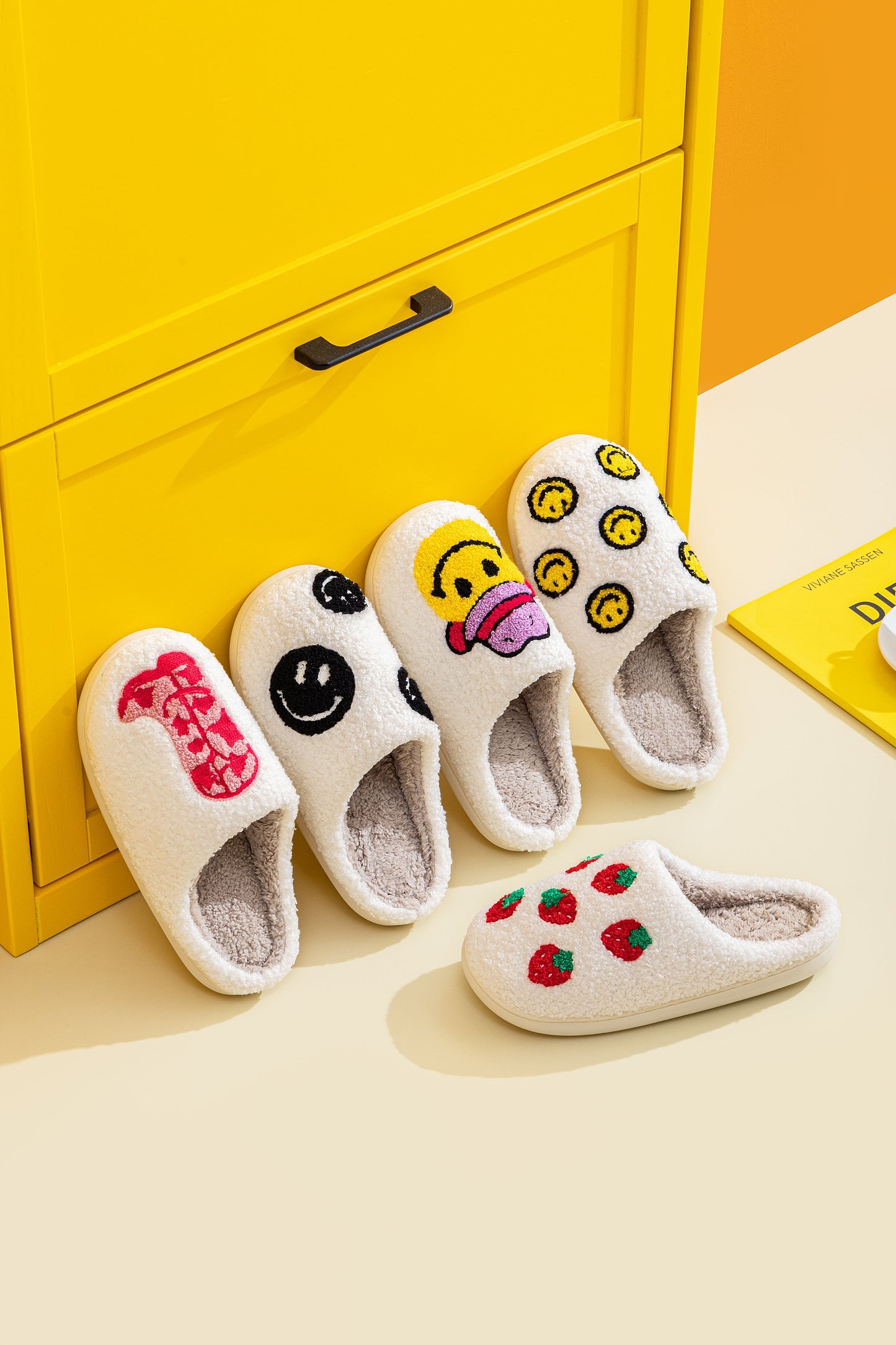 Cowboy Smile Face Comfort Cozy Plush Fluffy Fur Slip On Cushion Slippers