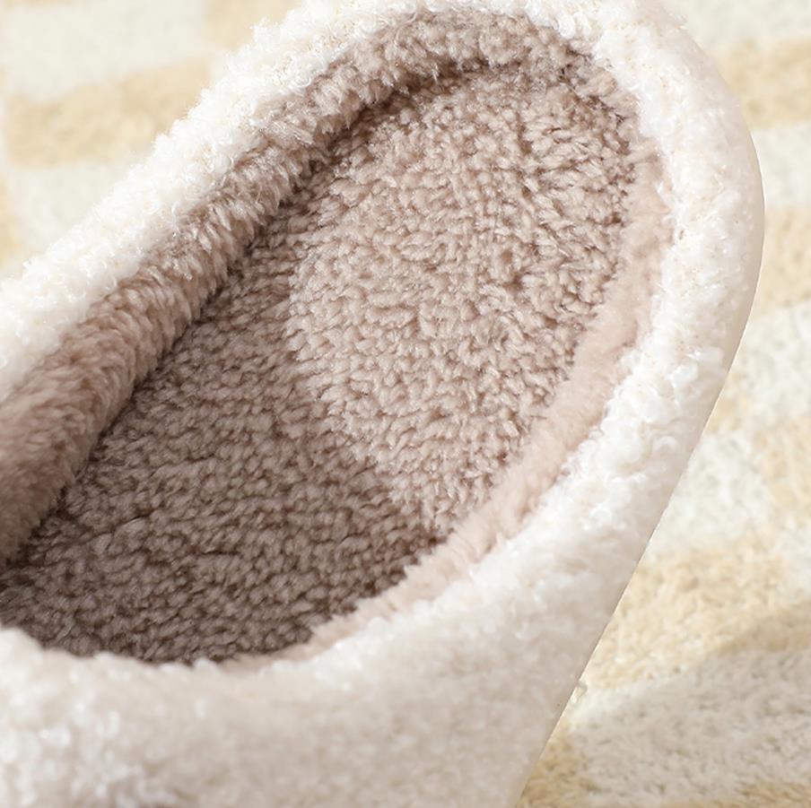 Checkered Pattern Illustrated Comfort Cozy Plush Fluffy Fur Slip On Cushion Slippers