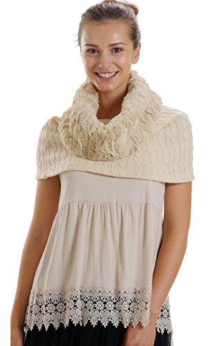 Faux fur Neck Warmer with Shoulder Covered Cable Knit Capelet - Shop Lev