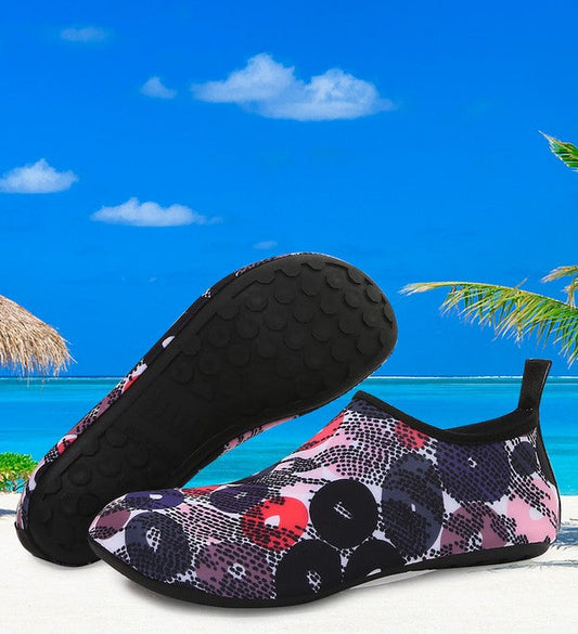 Men and Women a Slip On Barefoot Quick-Dry Beach Aqua Yoga Water Shoes (Pebble/Navy Red)
