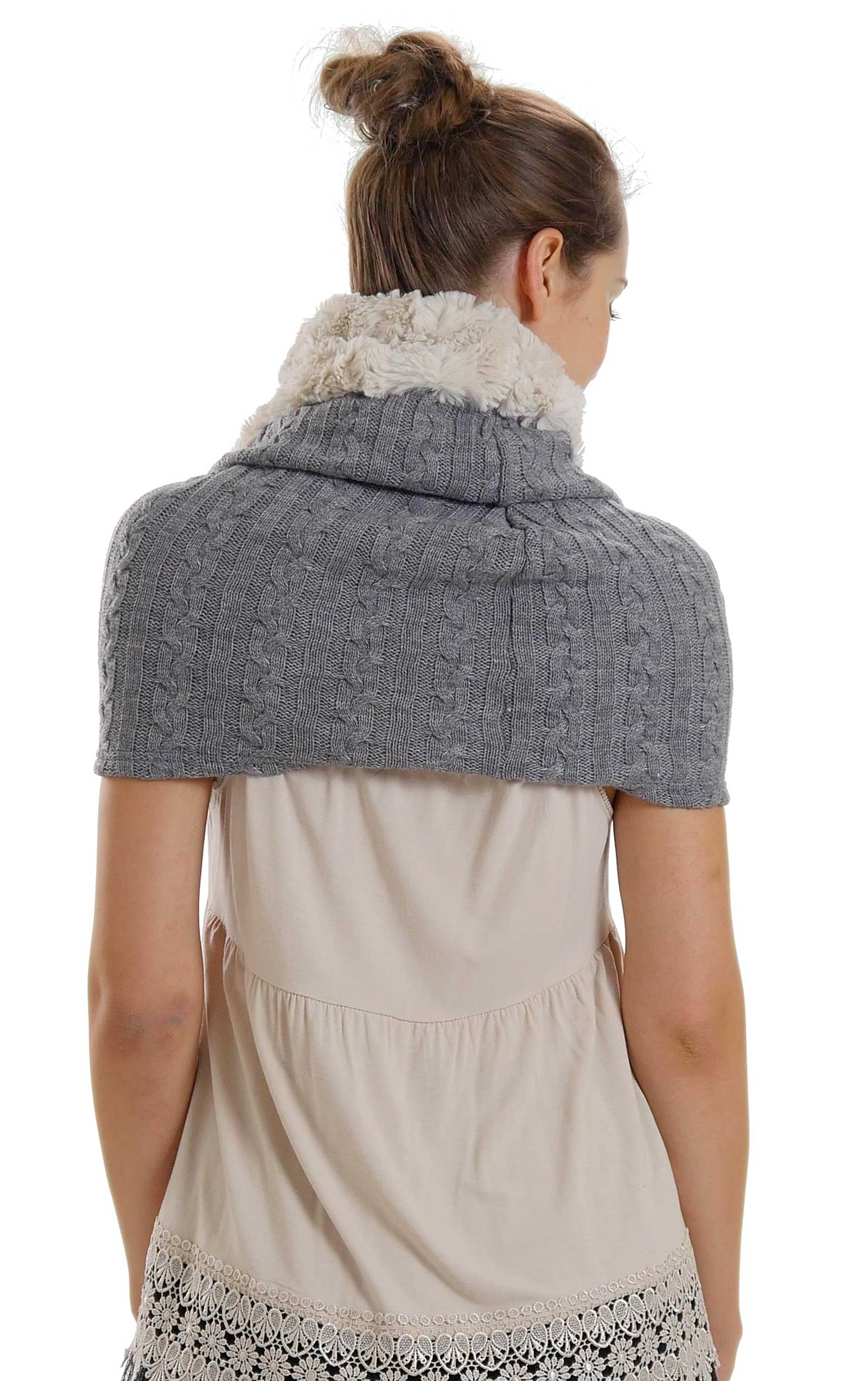 Faux fur Neck Warmer with Shoulder Covered Cable Knit Capelet - Shop Lev