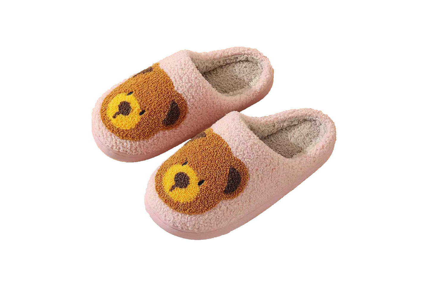Cute Bear Illustrated Comfort Cozy Plush Fluffy Fur Slip On Cushion Slippers