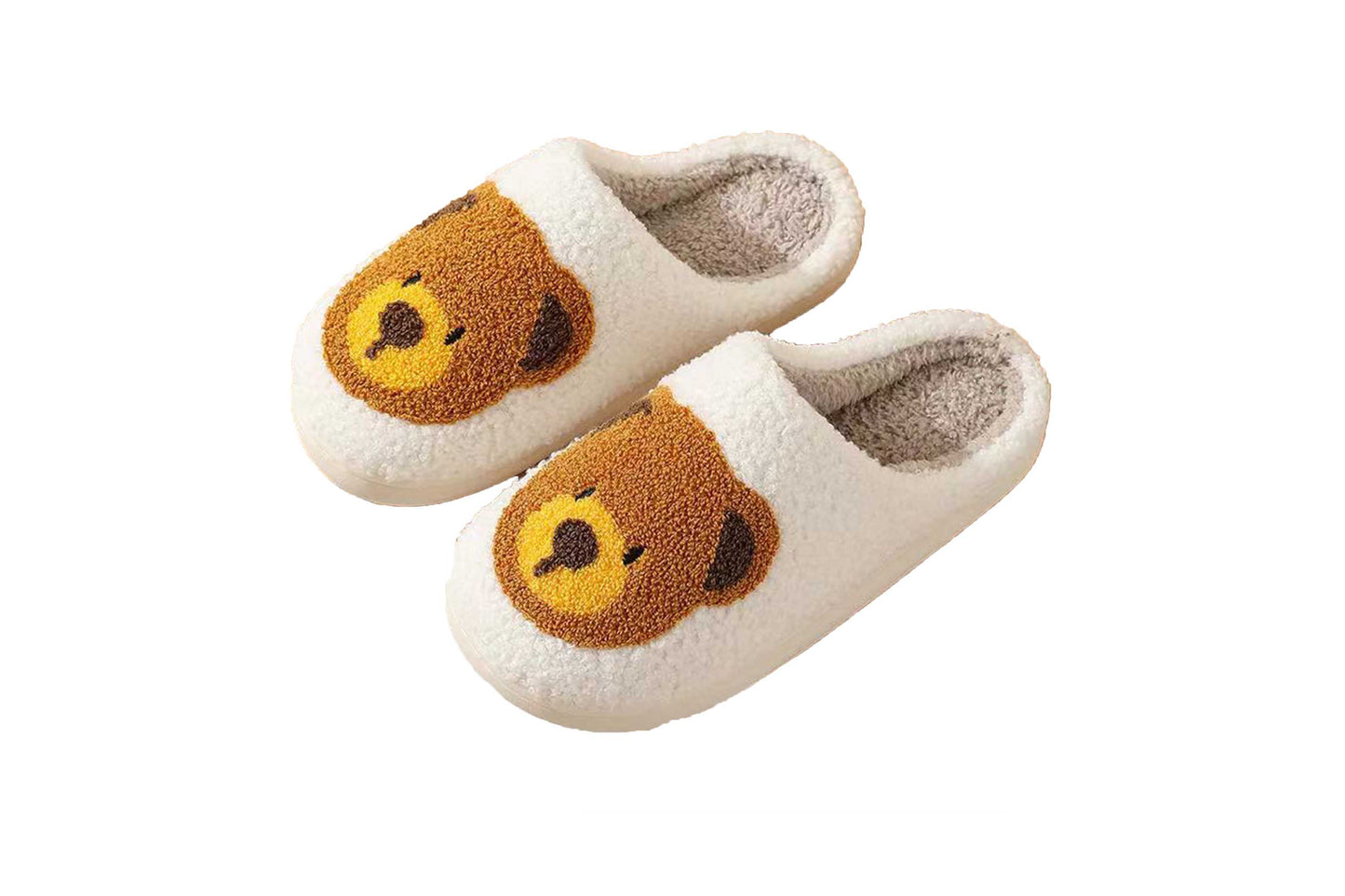 Cute Bear Illustrated Comfort Cozy Plush Fluffy Fur Slip On Cushion Slippers