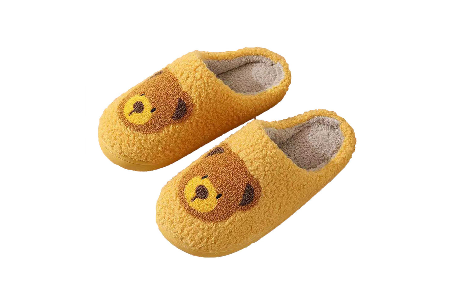 Cute Bear Illustrated Comfort Cozy Plush Fluffy Fur Slip On Cushion Slippers