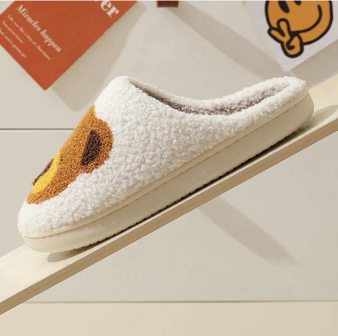 Cute Bear Illustrated Comfort Cozy Plush Fluffy Fur Slip On Cushion Slippers